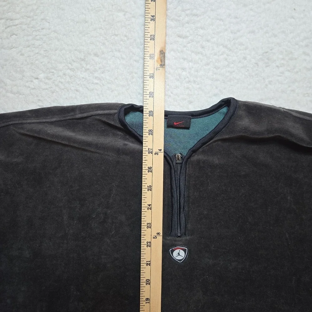Y2K Jordan Velour Quarter Zip Shirt Men's Medium Black Oversized Longsleeve